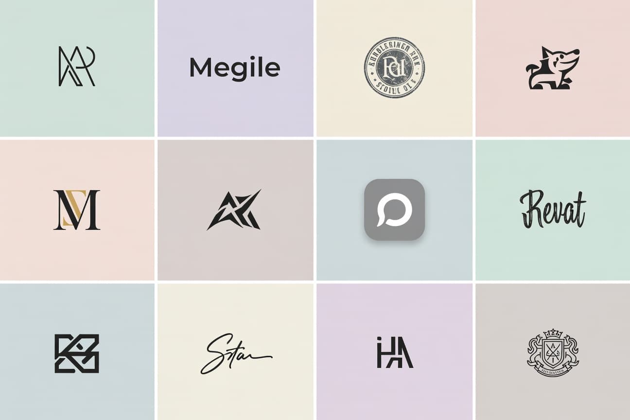 AI logo maker style library — minimalist, modern, monogram, mascot, luxury, vintage, app icon, and signature logo examples